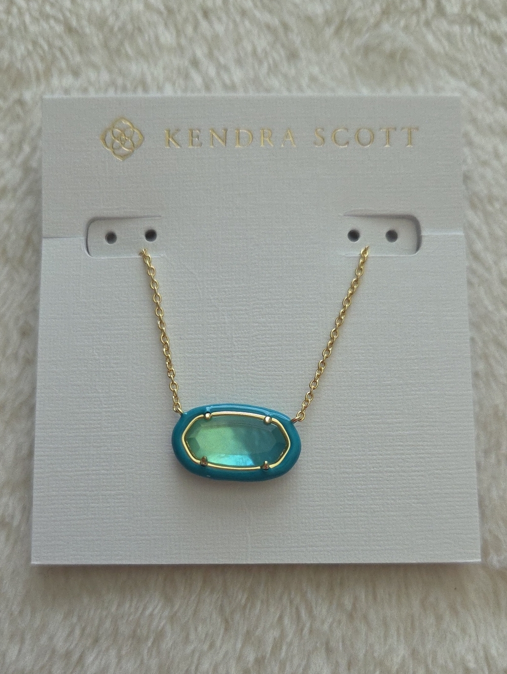Kendra Scott Necklace Elisa Aqua & Sea Green Enamel Pendant Adjustable NWT $70